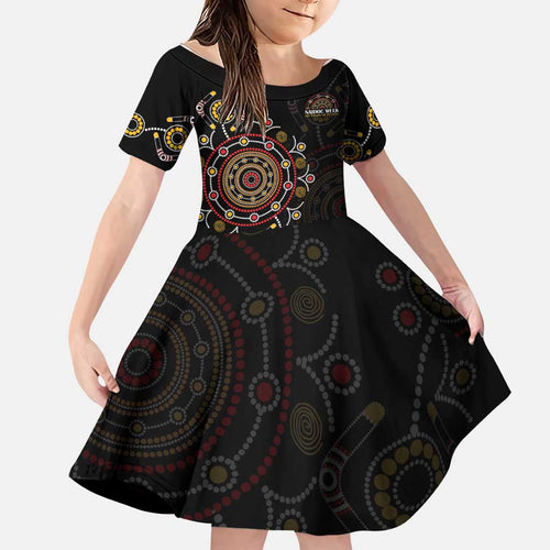 NAIDOC Deadly 50 Years Family Matching Tank Maxi Dress and Hawaiian Shirt Aboriginal Black Gold Boomerang Art
