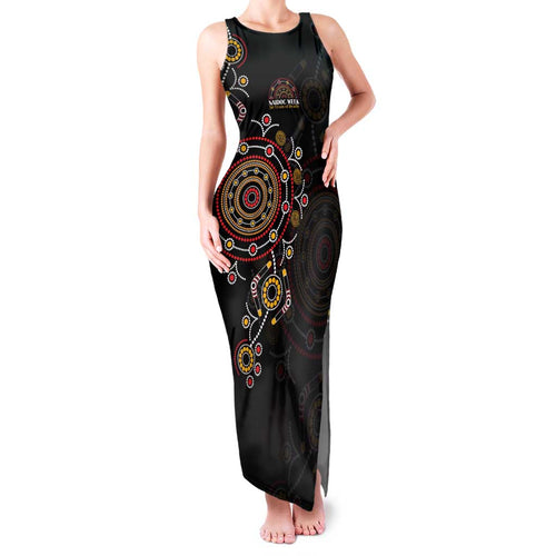 NAIDOC Deadly 50 Years Family Matching Tank Maxi Dress and Hawaiian Shirt Aboriginal Black Gold Boomerang Art