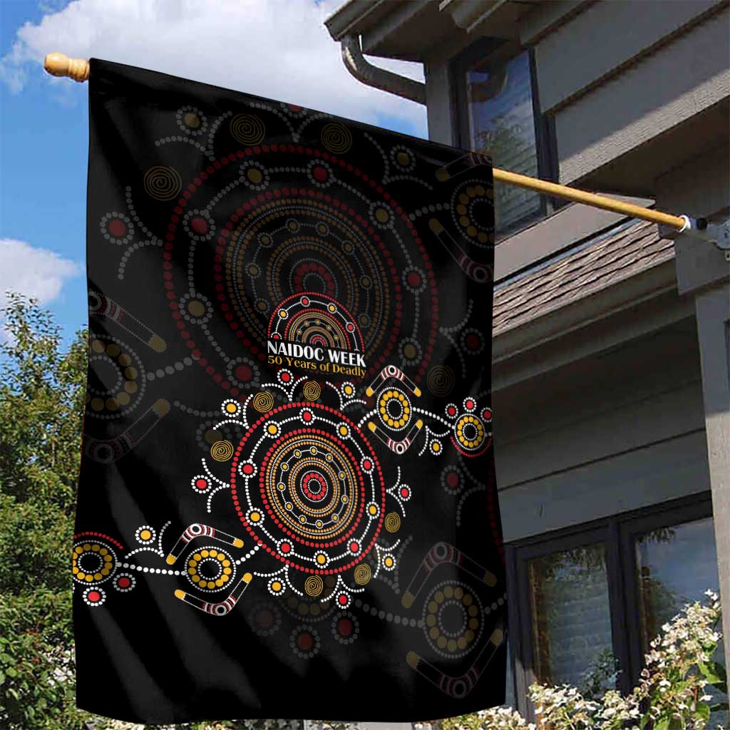 NAIDOC Deadly 50 Years Garden Flag Aboriginal Black Gold Boomerang Art