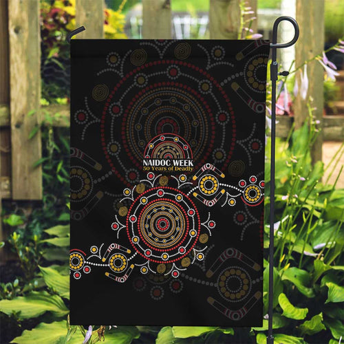 NAIDOC Deadly 50 Years Garden Flag Aboriginal Black Gold Boomerang Art
