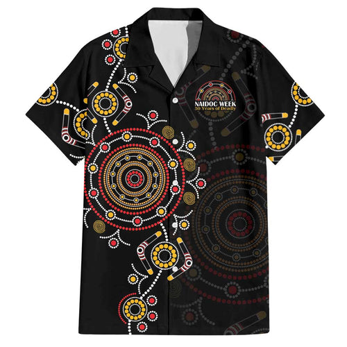 NAIDOC Deadly 50 Years Hawaiian Shirt Aboriginal Black Gold Boomerang Art