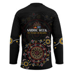NAIDOC Deadly 50 Years Hockey Jersey Aboriginal Black Gold Boomerang Art