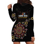 NAIDOC Deadly 50 Years Hoodie Dress Aboriginal Black Gold Boomerang Art