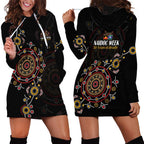 NAIDOC Deadly 50 Years Hoodie Dress Aboriginal Black Gold Boomerang Art