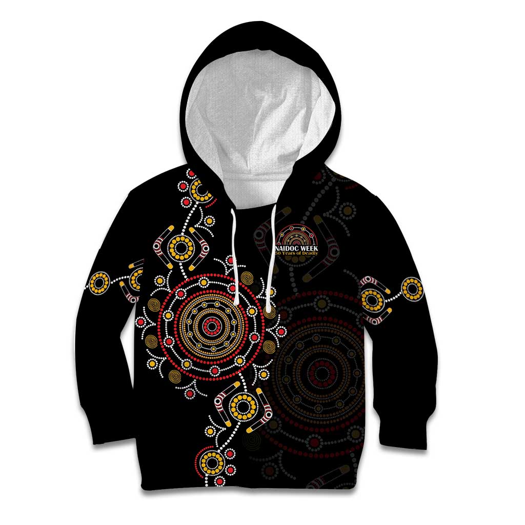NAIDOC Deadly 50 Years Kid Hoodie Aboriginal Black Gold Boomerang Art