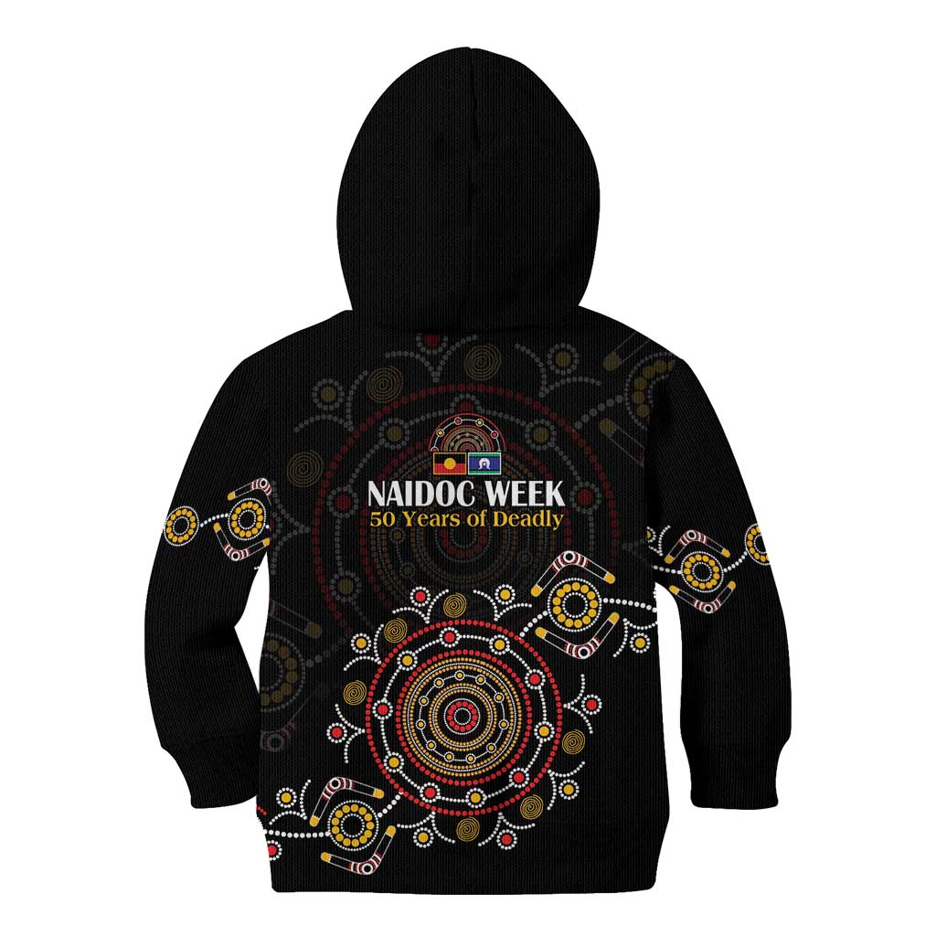 NAIDOC Deadly 50 Years Kid Hoodie Aboriginal Black Gold Boomerang Art