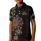 NAIDOC Deadly 50 Years Kid Polo Shirt Aboriginal Black Gold Boomerang Art