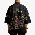NAIDOC Deadly 50 Years Kimono Aboriginal Black Gold Boomerang Art