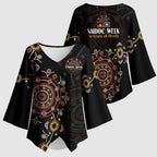 NAIDOC Deadly 50 Years Kimono Sleeve Blouse Aboriginal Black Gold Boomerang Art