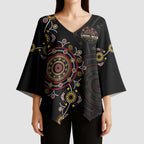 NAIDOC Deadly 50 Years Kimono Sleeve Blouse Aboriginal Black Gold Boomerang Art