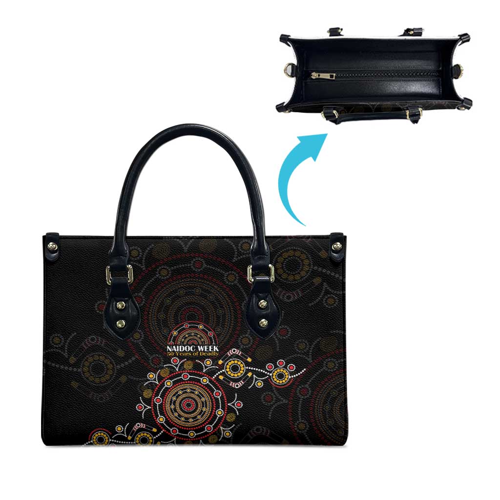 NAIDOC Deadly 50 Years Leather Bag Aboriginal Black Gold Boomerang Art
