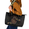 NAIDOC Deadly 50 Years Leather Tote Bag Aboriginal Black Gold Boomerang Art
