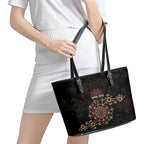 NAIDOC Deadly 50 Years Leather Tote Bag Aboriginal Black Gold Boomerang Art