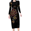 NAIDOC Deadly 50 Years Long Sleeve Bodycon Dress Aboriginal Black Gold Boomerang Art