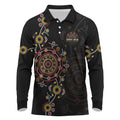 NAIDOC Deadly 50 Years Long Sleeve Polo Shirt Aboriginal Black Gold Boomerang Art