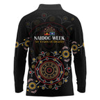 NAIDOC Deadly 50 Years Long Sleeve Polo Shirt Aboriginal Black Gold Boomerang Art