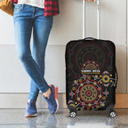 NAIDOC Deadly 50 Years Luggage Cover Aboriginal Black Gold Boomerang Art