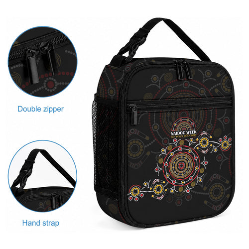 NAIDOC Deadly 50 Years Lunch Bag Aboriginal Black Gold Boomerang Art