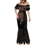 NAIDOC Deadly 50 Years Mermaid Dress Aboriginal Black Gold Boomerang Art