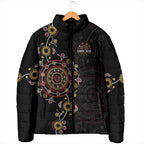 NAIDOC Deadly 50 Years Padded Jacket Aboriginal Black Gold Boomerang Art