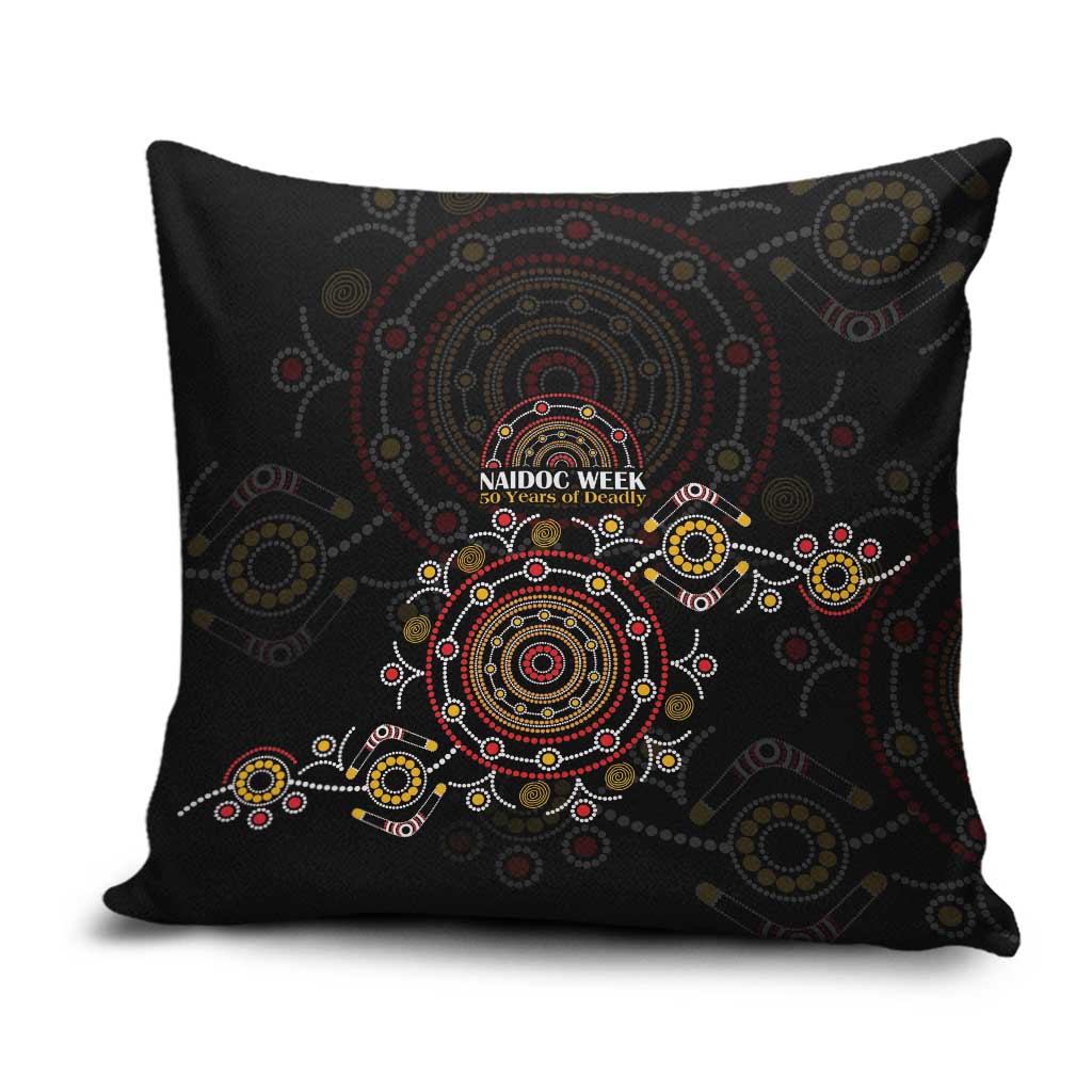 NAIDOC Deadly 50 Years Pillow Cover Aboriginal Black Gold Boomerang Art