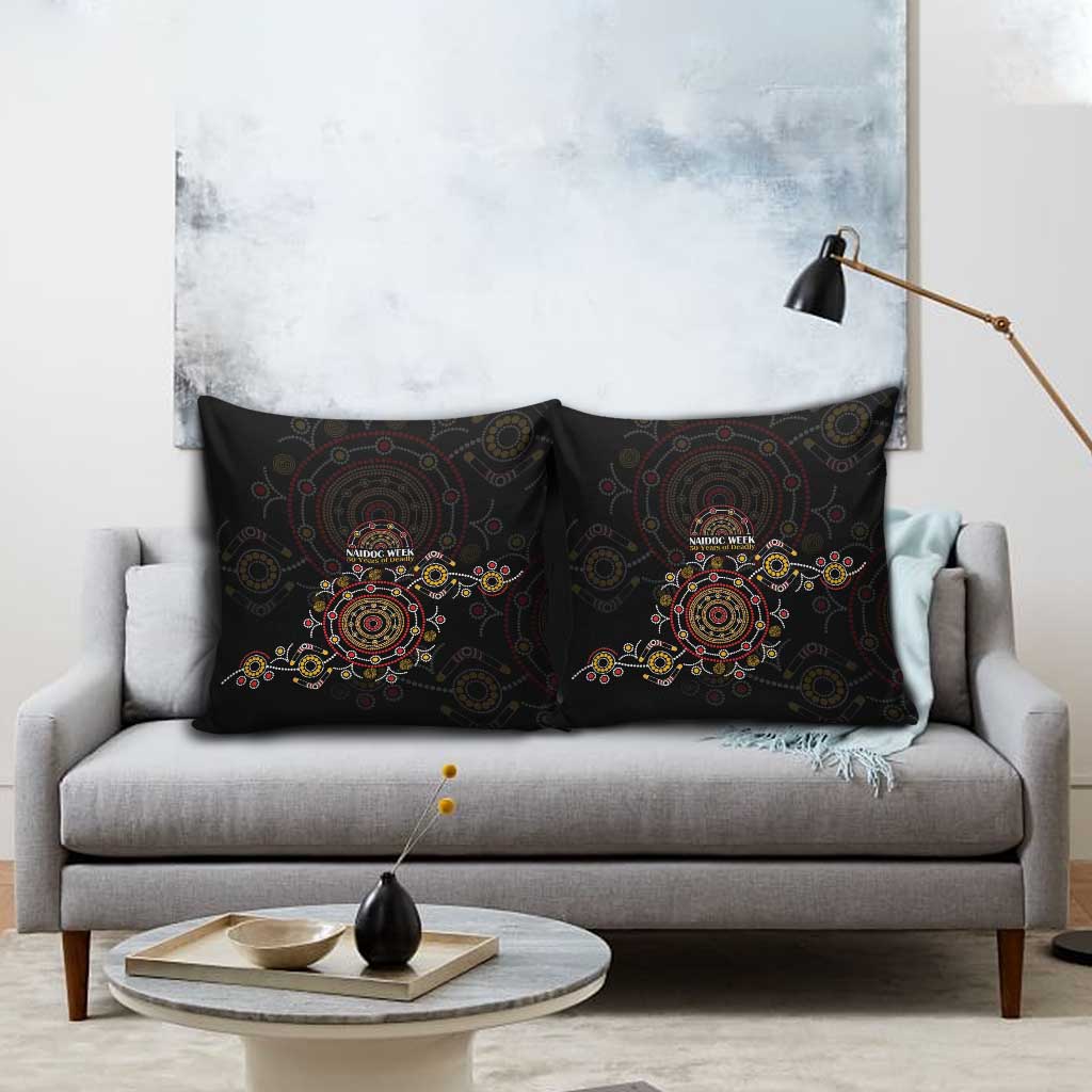 NAIDOC Deadly 50 Years Pillow Cover Aboriginal Black Gold Boomerang Art