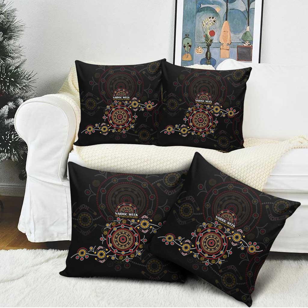 NAIDOC Deadly 50 Years Pillow Cover Aboriginal Black Gold Boomerang Art