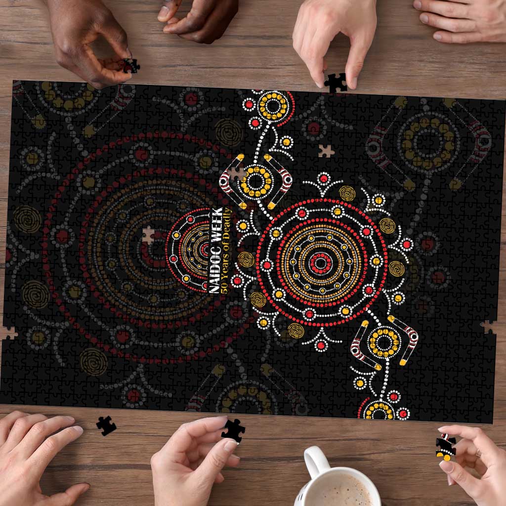 NAIDOC Deadly 50 Years Puzzle Aboriginal Black Gold Boomerang Art