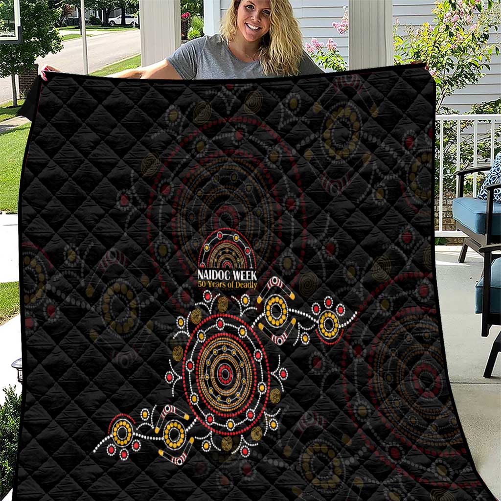 NAIDOC Deadly 50 Years Quilt Aboriginal Black Gold Boomerang Art