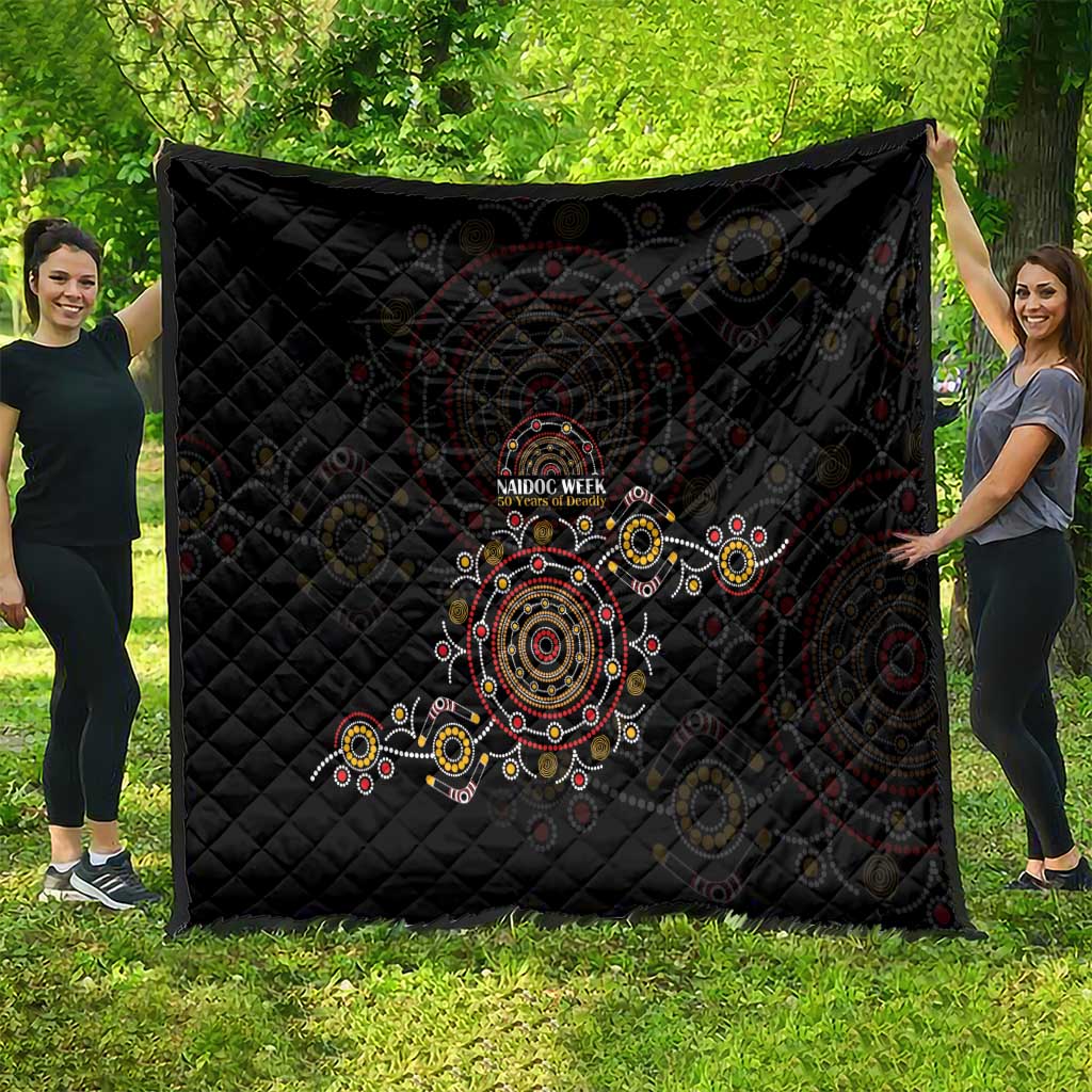 NAIDOC Deadly 50 Years Quilt Aboriginal Black Gold Boomerang Art