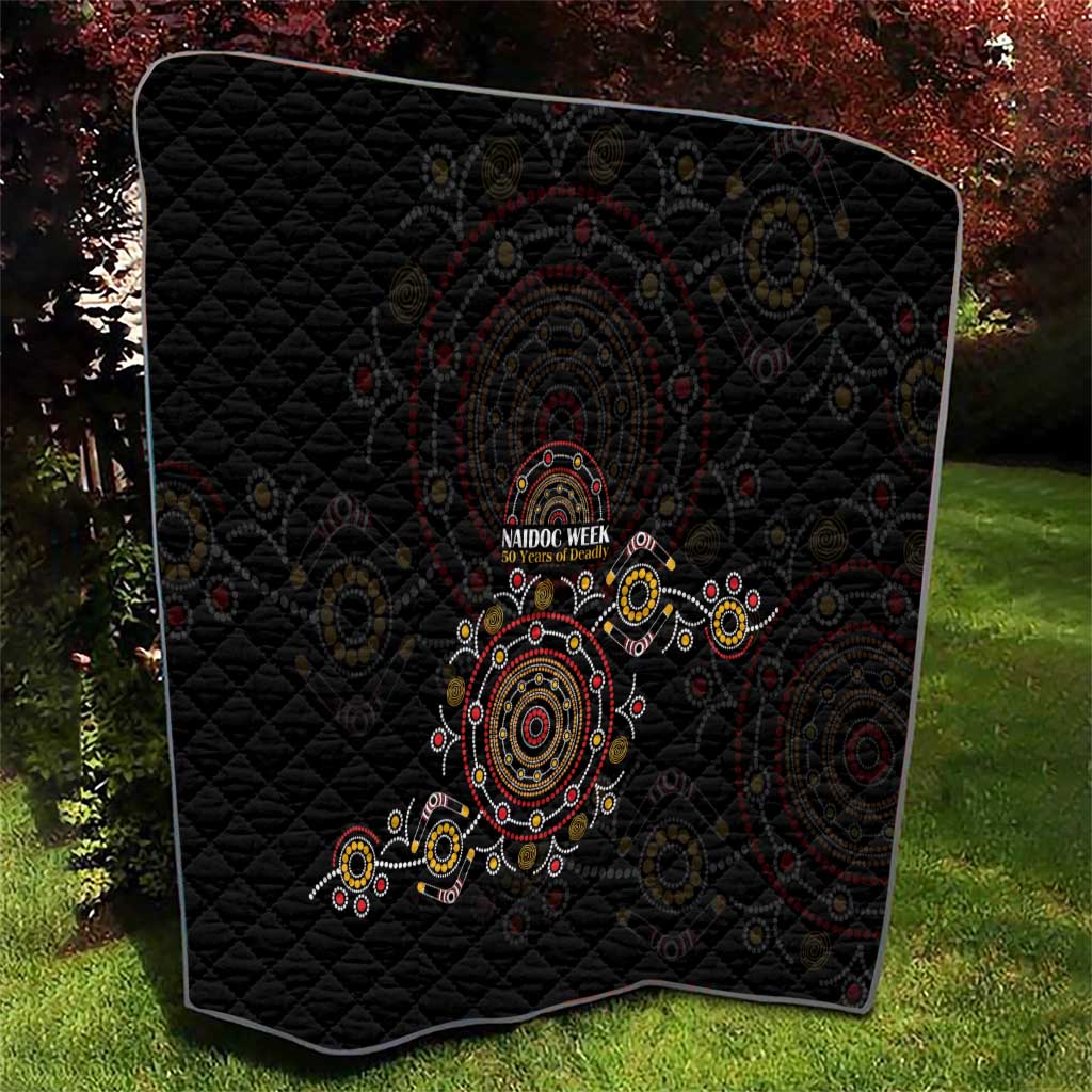 NAIDOC Deadly 50 Years Quilt Aboriginal Black Gold Boomerang Art