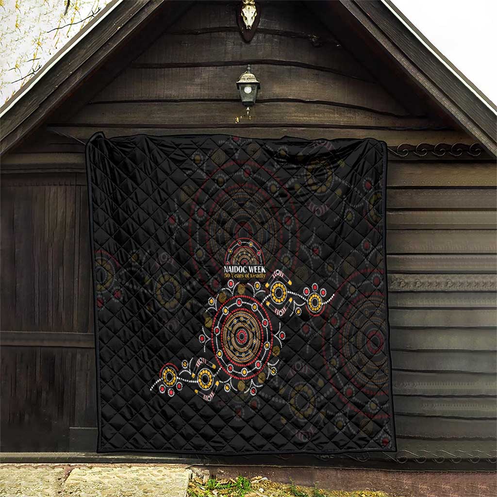 NAIDOC Deadly 50 Years Quilt Aboriginal Black Gold Boomerang Art