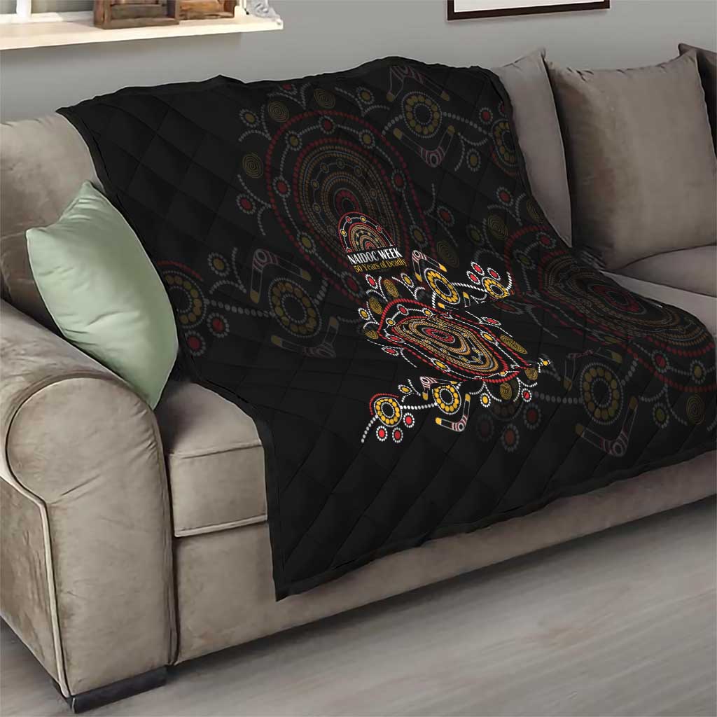 NAIDOC Deadly 50 Years Quilt Aboriginal Black Gold Boomerang Art