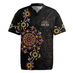 NAIDOC Deadly 50 Years Rugby Jersey Aboriginal Black Gold Boomerang Art