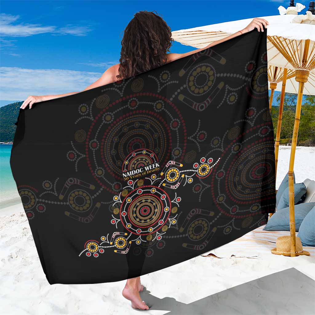 NAIDOC Deadly 50 Years Sarong Aboriginal Black Gold Boomerang Art