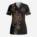 NAIDOC Deadly 50 Years Scrub Top Aboriginal Black Gold Boomerang Art