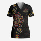 NAIDOC Deadly 50 Years Scrub Top Aboriginal Black Gold Boomerang Art