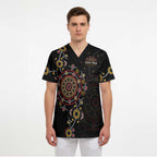 NAIDOC Deadly 50 Years Scrub Top Aboriginal Black Gold Boomerang Art