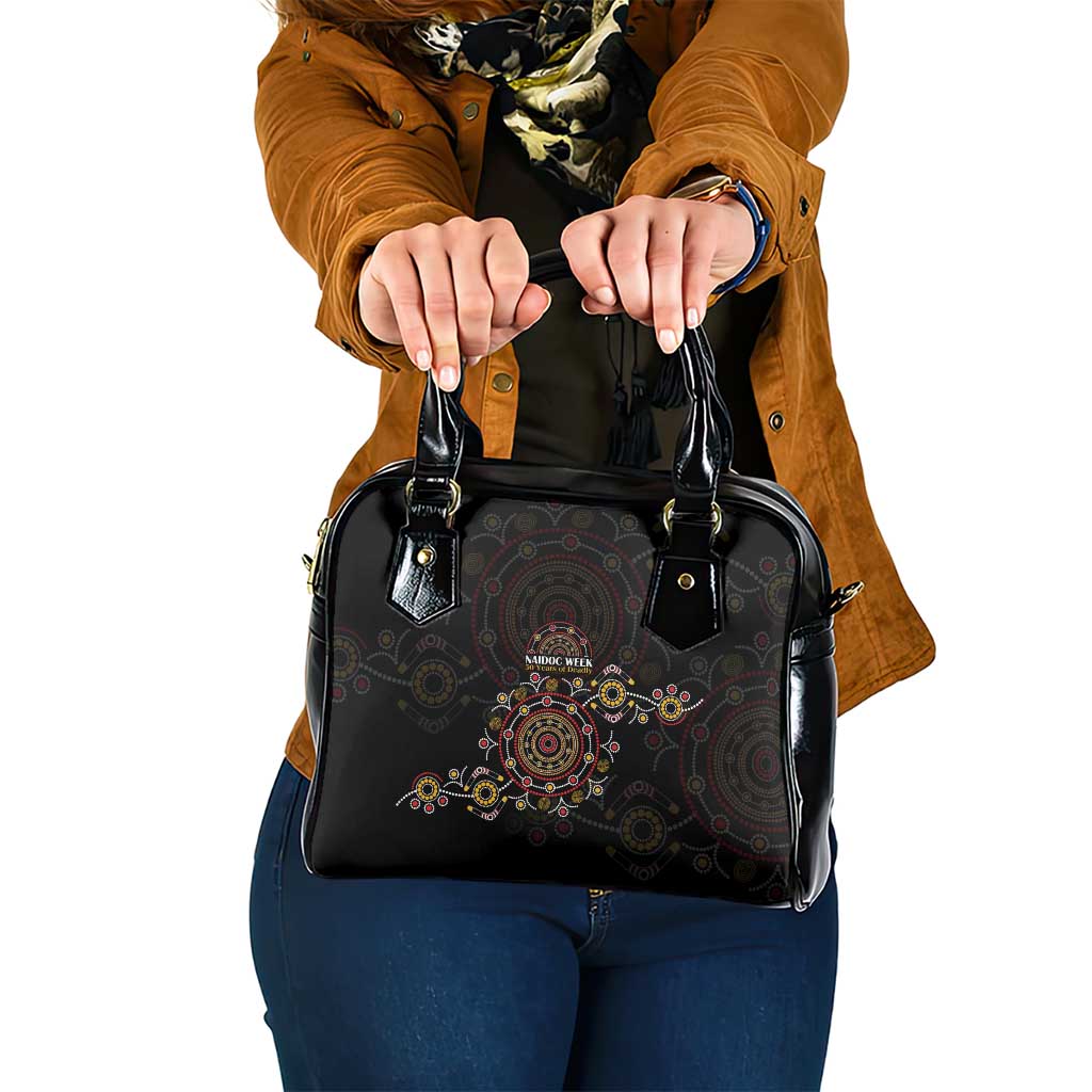 NAIDOC Deadly 50 Years Shoulder Handbag Aboriginal Black Gold Boomerang Art