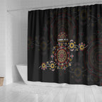 NAIDOC Deadly 50 Years Shower Curtain Aboriginal Black Gold Boomerang Art