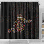 NAIDOC Deadly 50 Years Shower Curtain Aboriginal Black Gold Boomerang Art