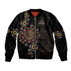 NAIDOC Deadly 50 Years Sleeve Zip Bomber Jacket Aboriginal Black Gold Boomerang Art