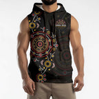 NAIDOC Deadly 50 Years Sleeveless Hoodie Aboriginal Black Gold Boomerang Art