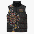 NAIDOC Deadly 50 Years Sleeveless Puffer Jacket Aboriginal Black Gold Boomerang Art