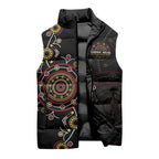 NAIDOC Deadly 50 Years Sleeveless Puffer Jacket Aboriginal Black Gold Boomerang Art