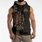 NAIDOC Deadly 50 Years Sleeveless Zip Hoodie Aboriginal Black Gold Boomerang Art