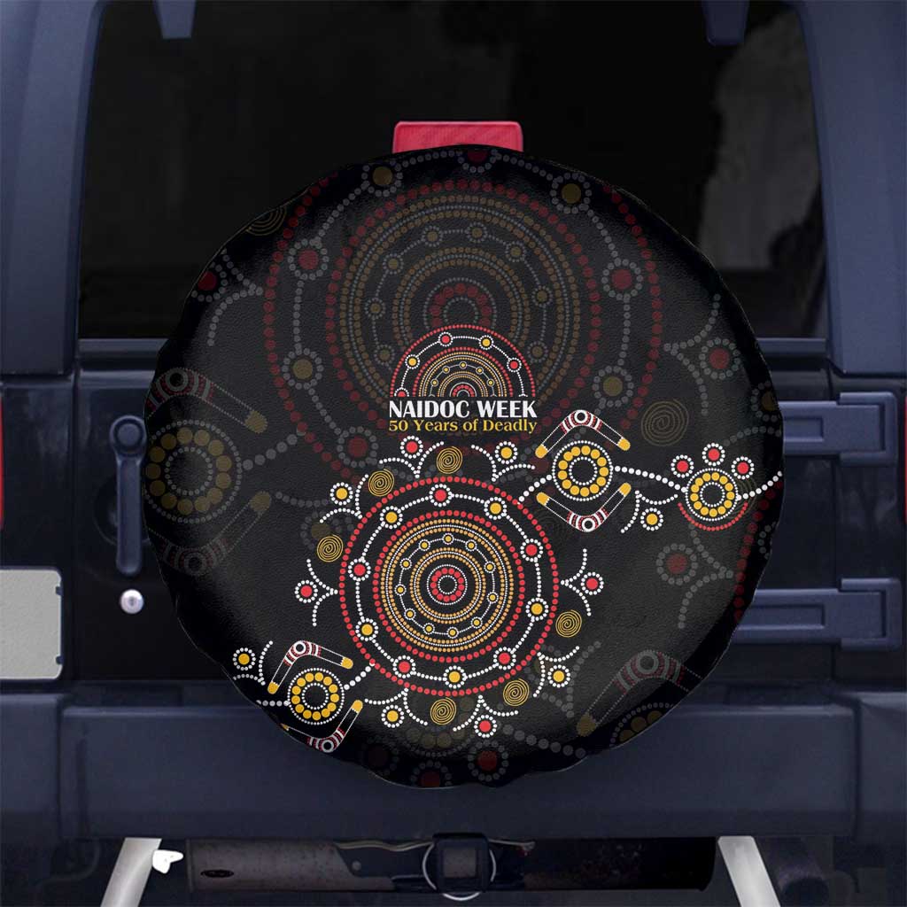 NAIDOC Deadly 50 Years Spare Tire Cover Aboriginal Black Gold Boomerang Art