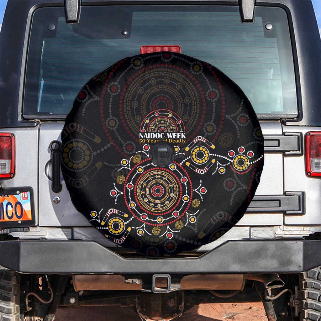 NAIDOC Deadly 50 Years Spare Tire Cover Aboriginal Black Gold Boomerang Art