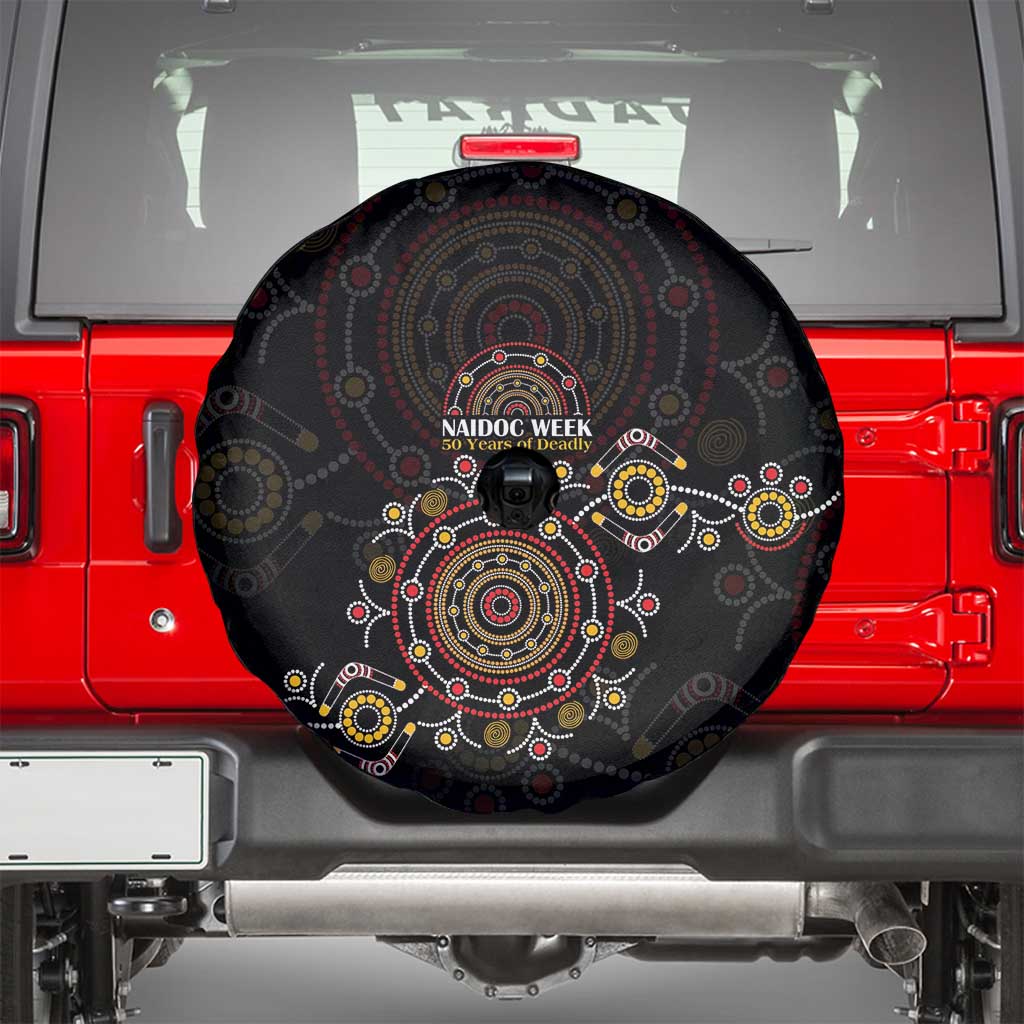 NAIDOC Deadly 50 Years Spare Tire Cover Aboriginal Black Gold Boomerang Art