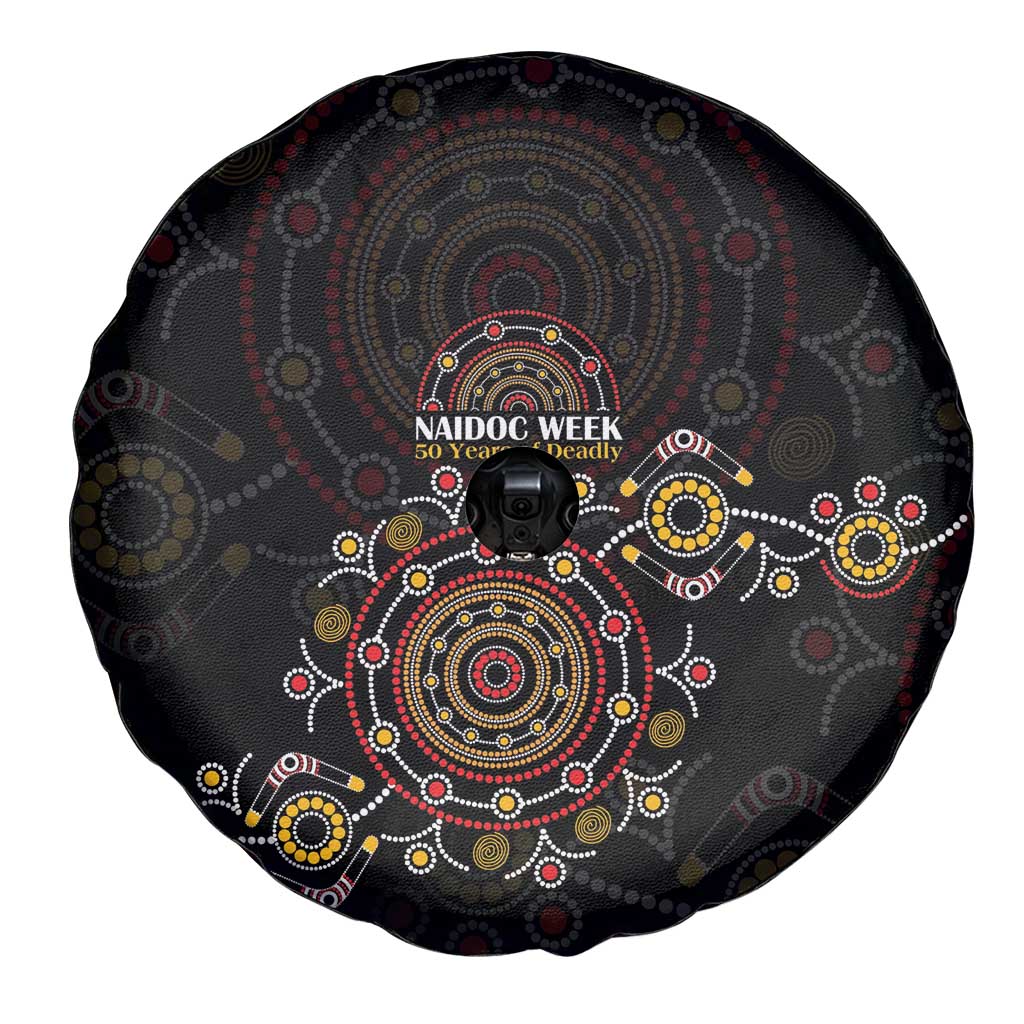 NAIDOC Deadly 50 Years Spare Tire Cover Aboriginal Black Gold Boomerang Art